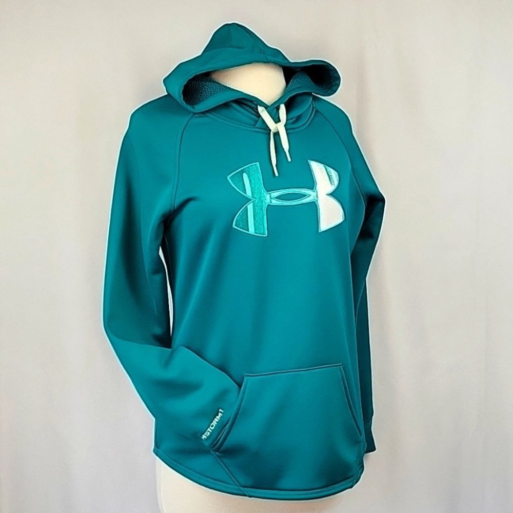 Under Armour Storm1 Front Logo Hoodie Teal Green Size Medium